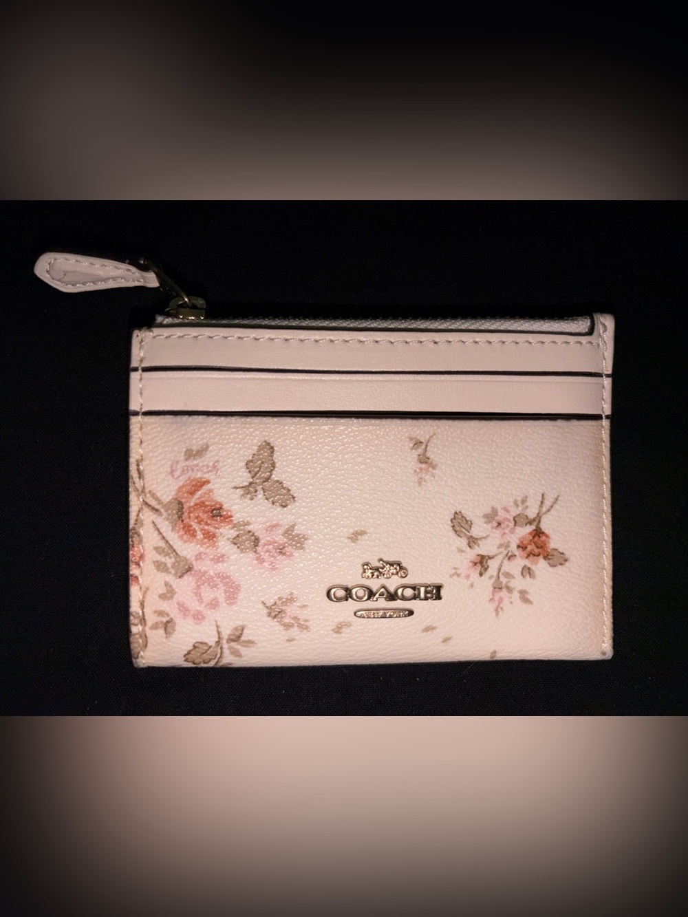 COACH Pink Floral Zip Cardholder Wallet with Gold Logo